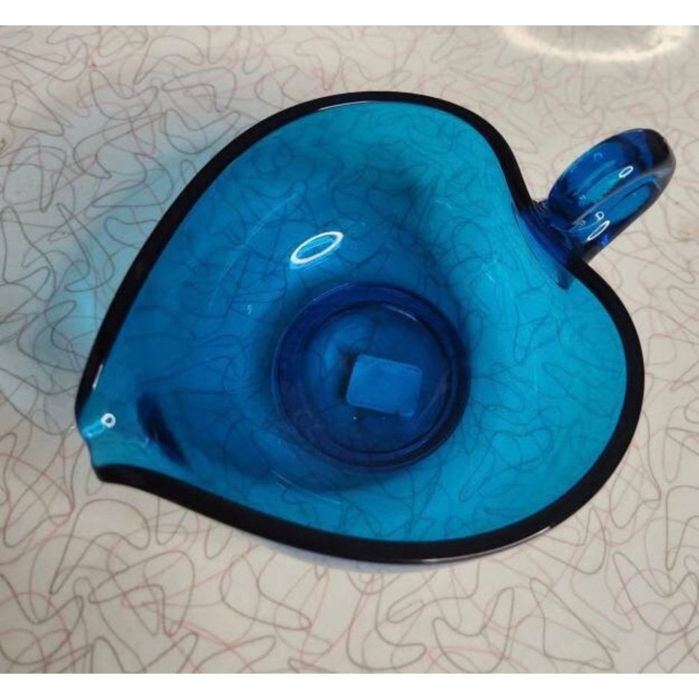 Viking Bluenique Epic 5 Inch Ring Handled Bon Bon Glass Dish, Art Glass...